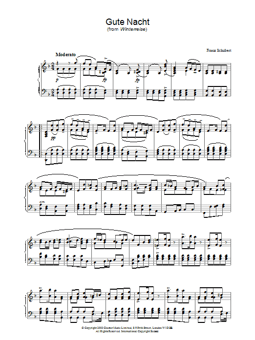 Franz Schubert Gute Nacht (from 'Winterreise') sheet music notes and chords. Download Printable PDF.