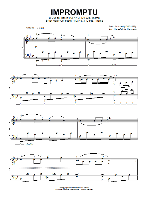 Franz Schubert Impromptu No. 3 in B Flat Major (excerpt), Op.142 sheet music notes and chords arranged for Piano Solo