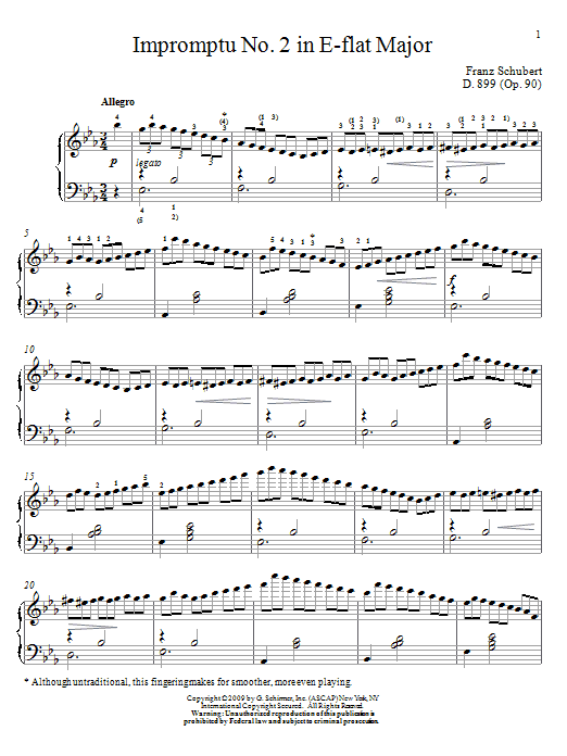 Franz Schubert Impromptu No. 2 In E-Flat Major sheet music notes and chords arranged for Piano Solo