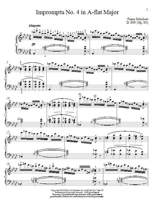 Franz Schubert Impromptu No. 4 In A-Flat Major sheet music notes and chords arranged for Piano Solo