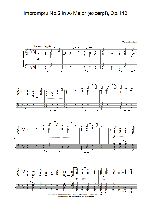 Franz Schubert Impromptu No. 2 in A Flat Major (excerpt), Op.142 sheet music notes and chords arranged for Piano Solo