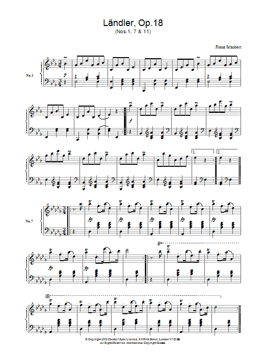 Franz Schubert Ländler, Op.18 sheet music notes and chords. Download Printable PDF.