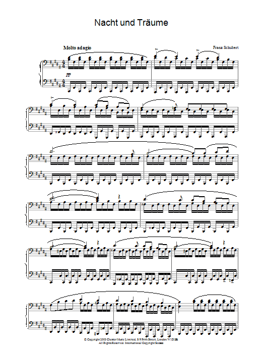 Franz Schubert Nacht und Träume D.827 sheet music notes and chords arranged for Piano Solo