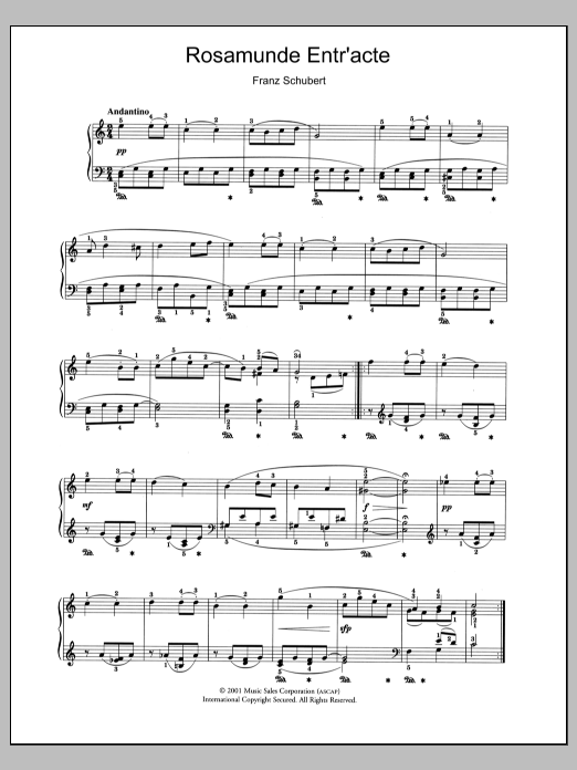 Franz Schubert Rosamunde Entr'acte sheet music notes and chords arranged for Piano Solo