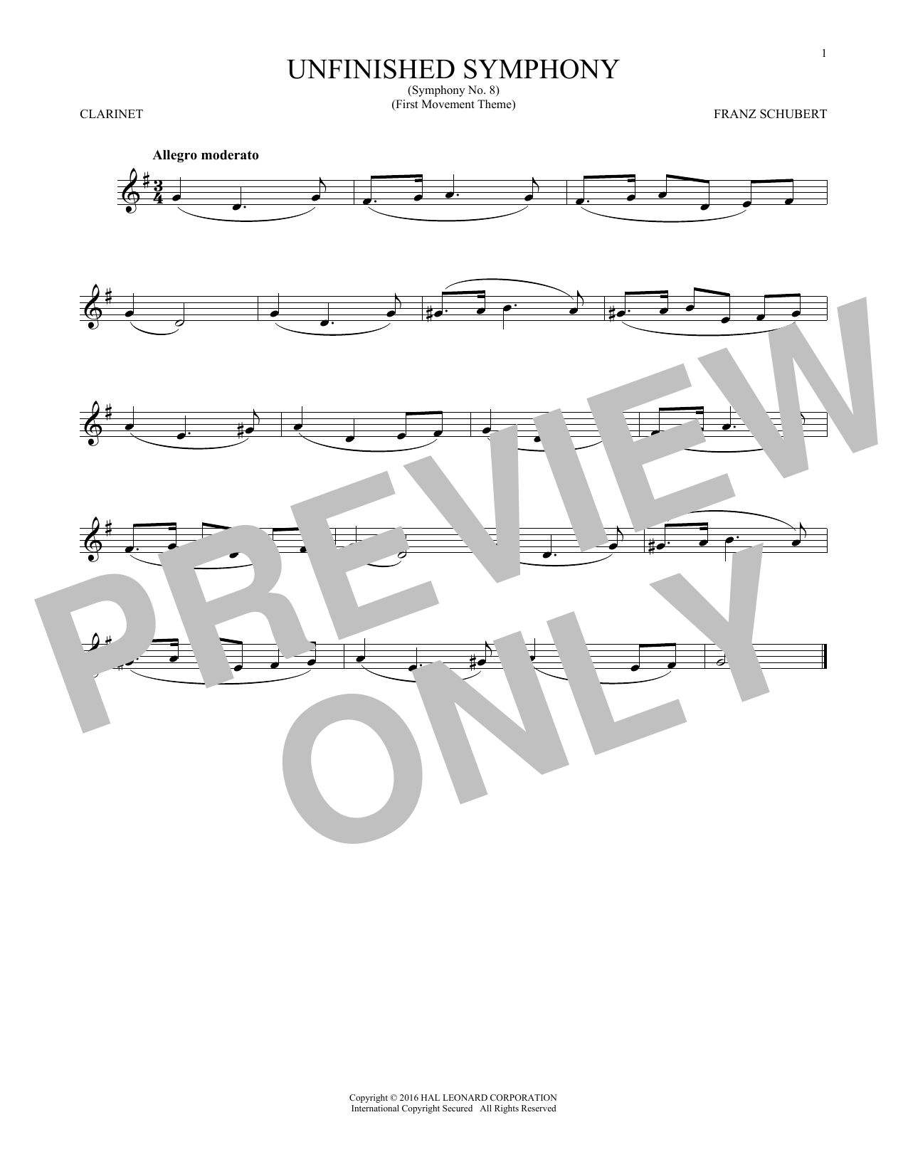 Franz Schubert The Unfinished Symphony (Theme) sheet music notes and chords. Download Printable PDF.