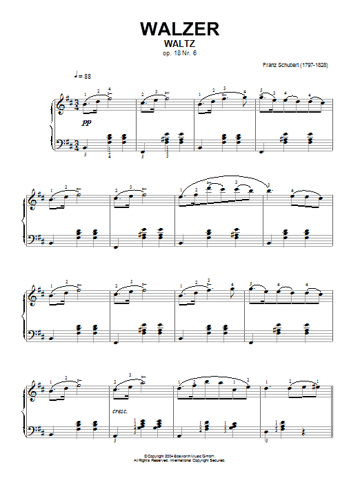 Franz Schubert Waltz Op.18, No.6 sheet music notes and chords arranged for Piano Solo