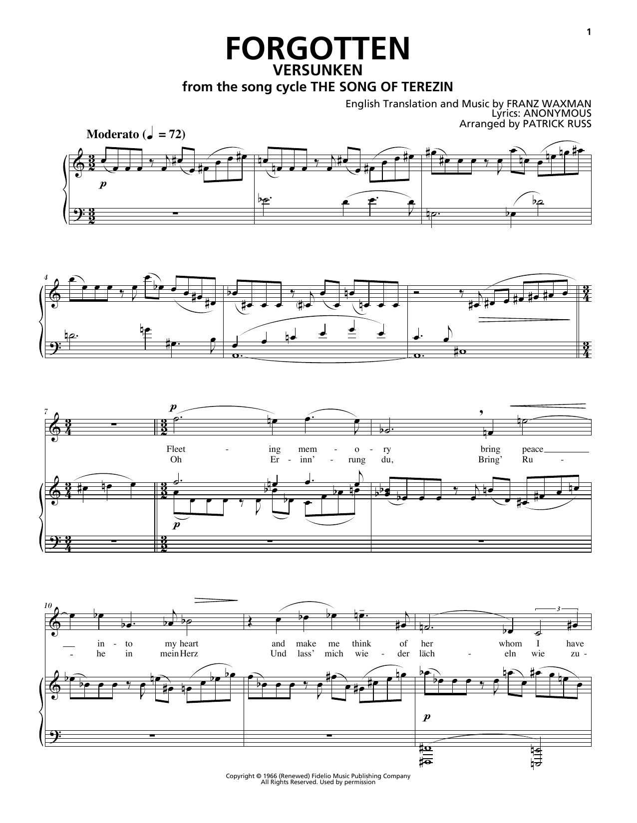 Learn to play Franz Waxman Forgotten (Versunken) sheet music for Piano & Vocal in minutes. Price: 7.8900$ Franz Waxman Forgotten (Versunken) sheet music notes and chords arranged for Piano & Vocal