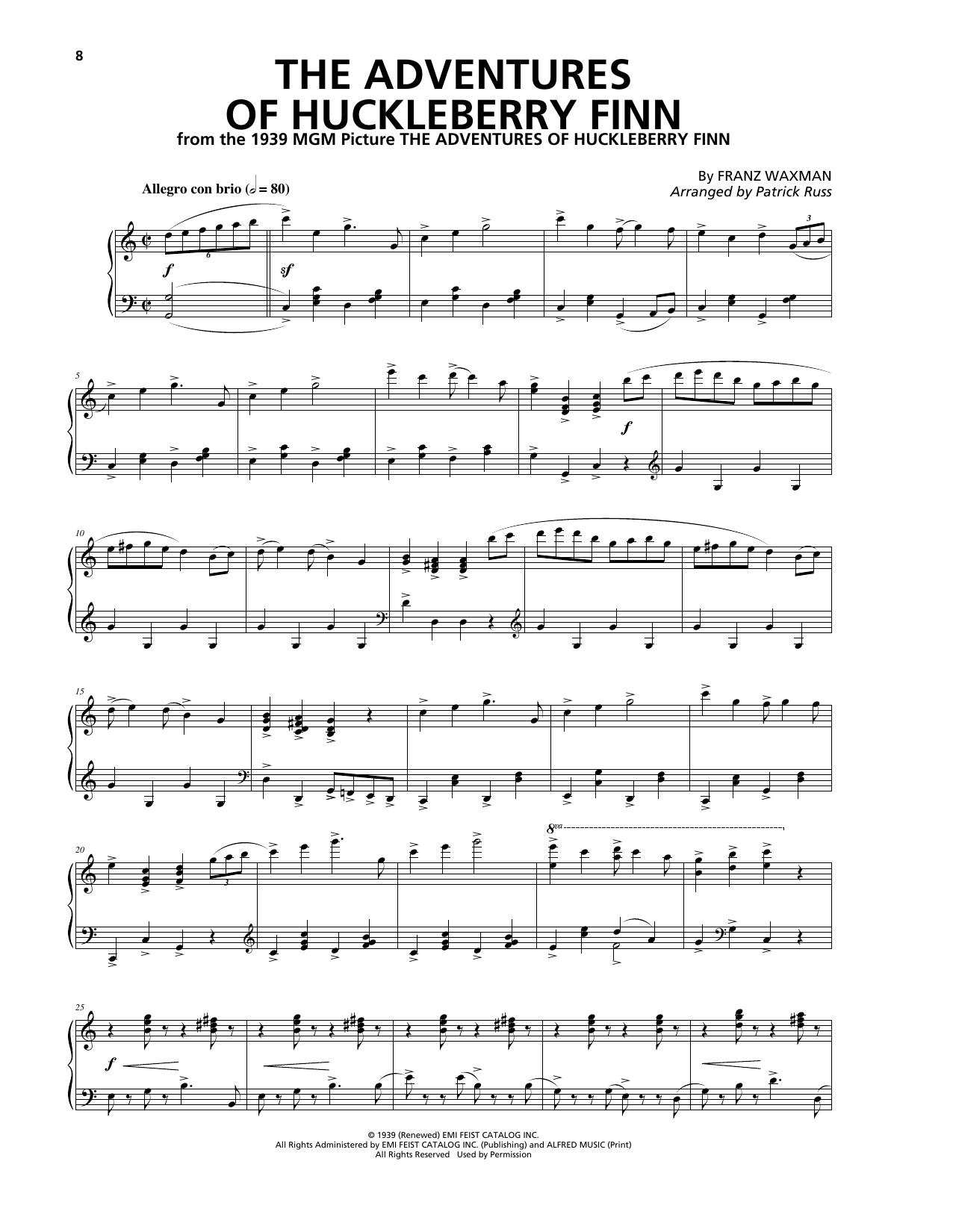 Learn to play Franz Waxman The Adventures Of Huckleberry Finn sheet music for Piano Solo in minutes. Price: 7.8900$ Franz Waxman The Adventures Of Huckleberry Finn sheet music notes and chords arranged for Piano Solo