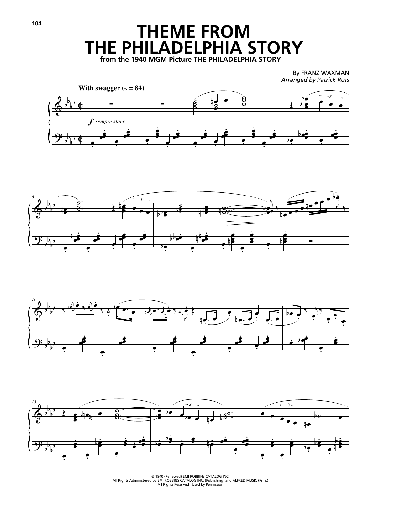 Learn to play Franz Waxman Theme From The Philadelphia Story sheet music for Piano Solo in minutes. Price: 7.8900$ Franz Waxman Theme From The Philadelphia Story sheet music notes and chords arranged for Piano Solo