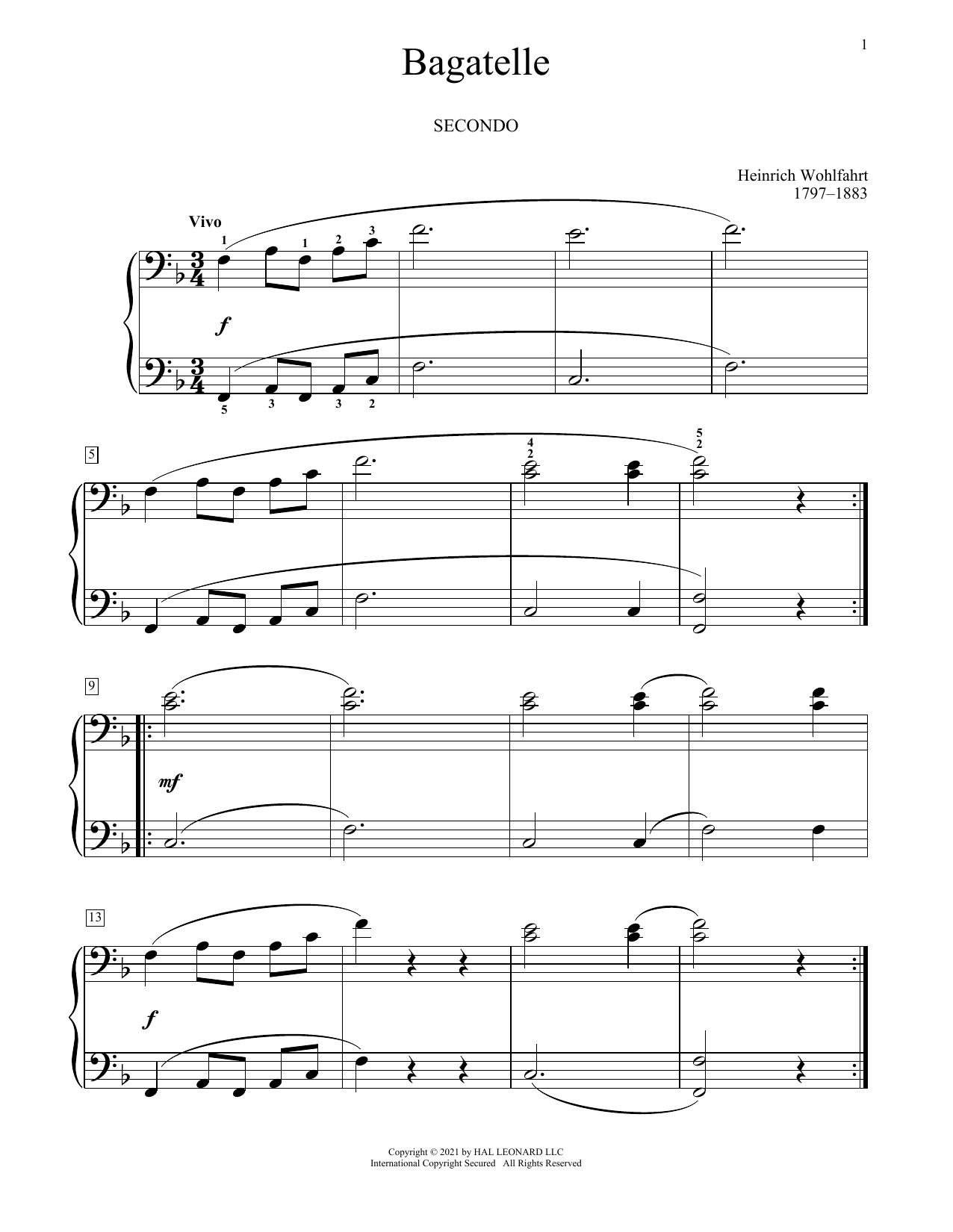 Learn to play Franz Wohlfarht Bagatelle sheet music for Piano Duet in minutes. Price: 7.8900$ Franz Wohlfarht Bagatelle sheet music notes and chords arranged for Piano Duet
