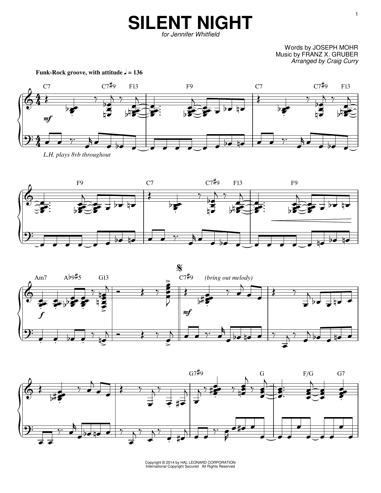 Craig Curry Silent Night sheet music notes and chords arranged for Piano Solo