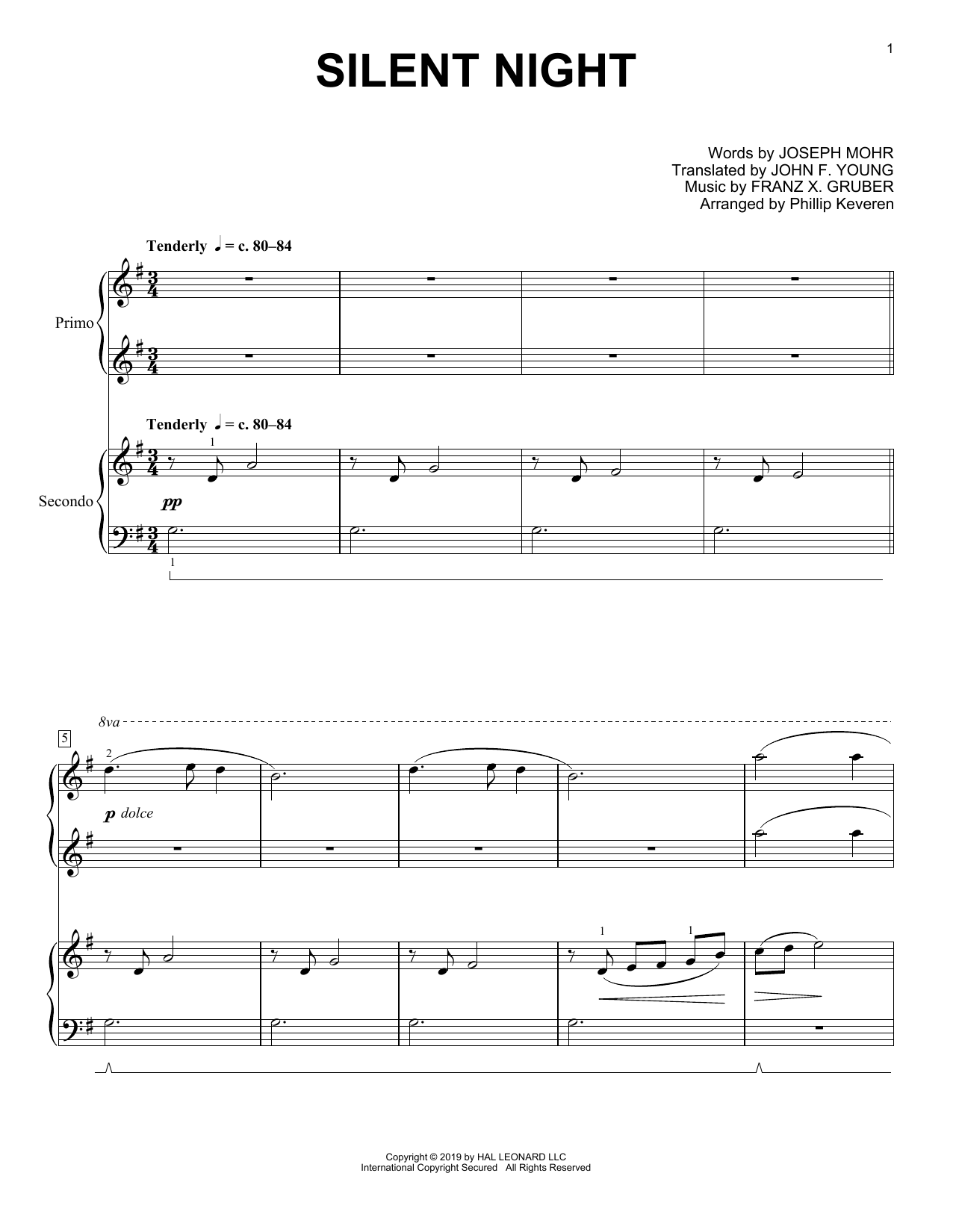 Franz X. Gruber Silent Night (arr. Phillip Keveren) sheet music notes and chords. Download Printable PDF.