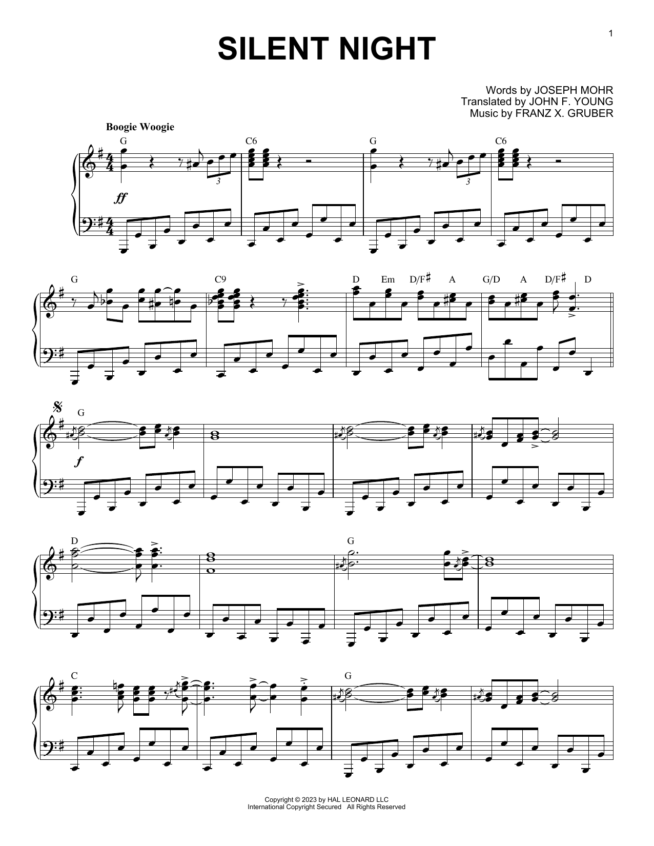 Franz X. Gruber Silent Night [Boogie Woogie version] (arr. Brent Edstrom) sheet music notes and chords. Download Printable PDF.