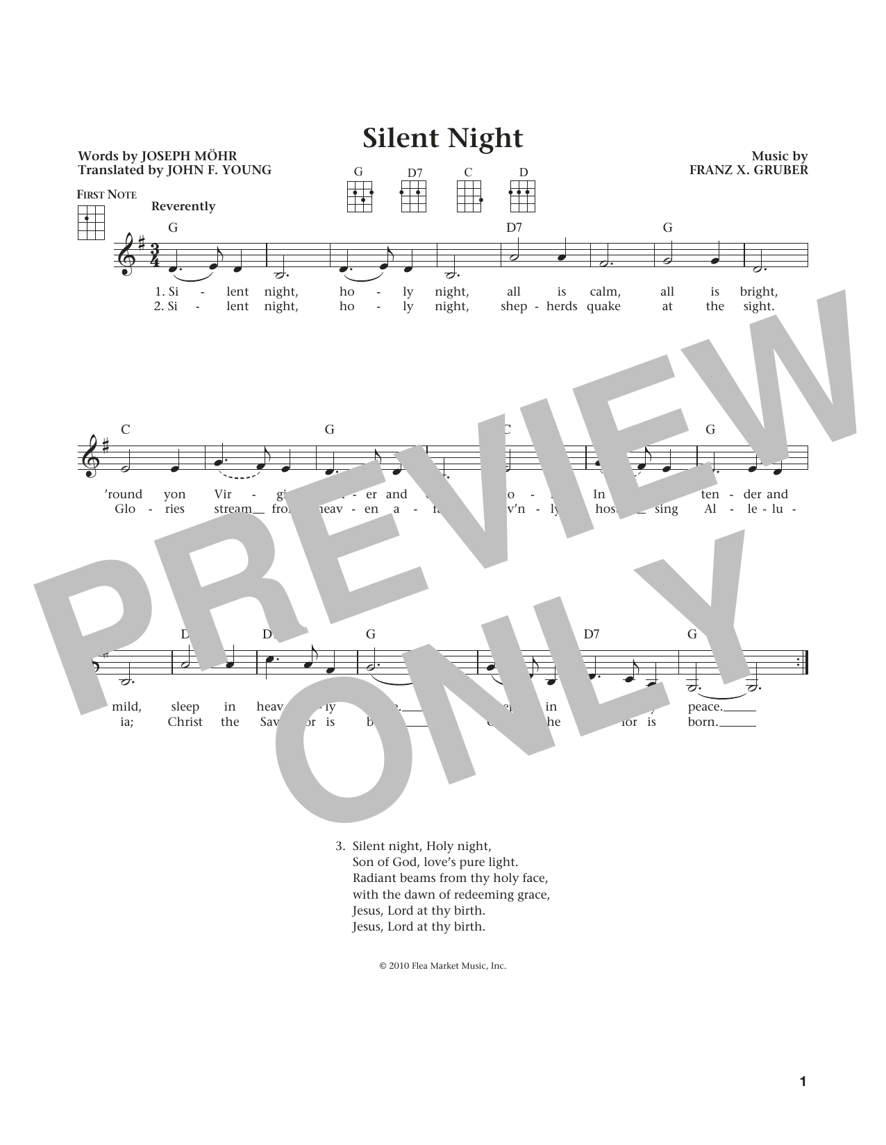 Learn to play Franz X. Gruber Silent Night (from The Daily Ukulele) (arr. Liz and Jim Beloff) sheet music for Ukulele in minutes. Price: 5.9900$ Franz X. Gruber Silent Night (from The Daily Ukulele) (arr. Liz and Jim Beloff) sheet music notes and chords arranged for Ukulele