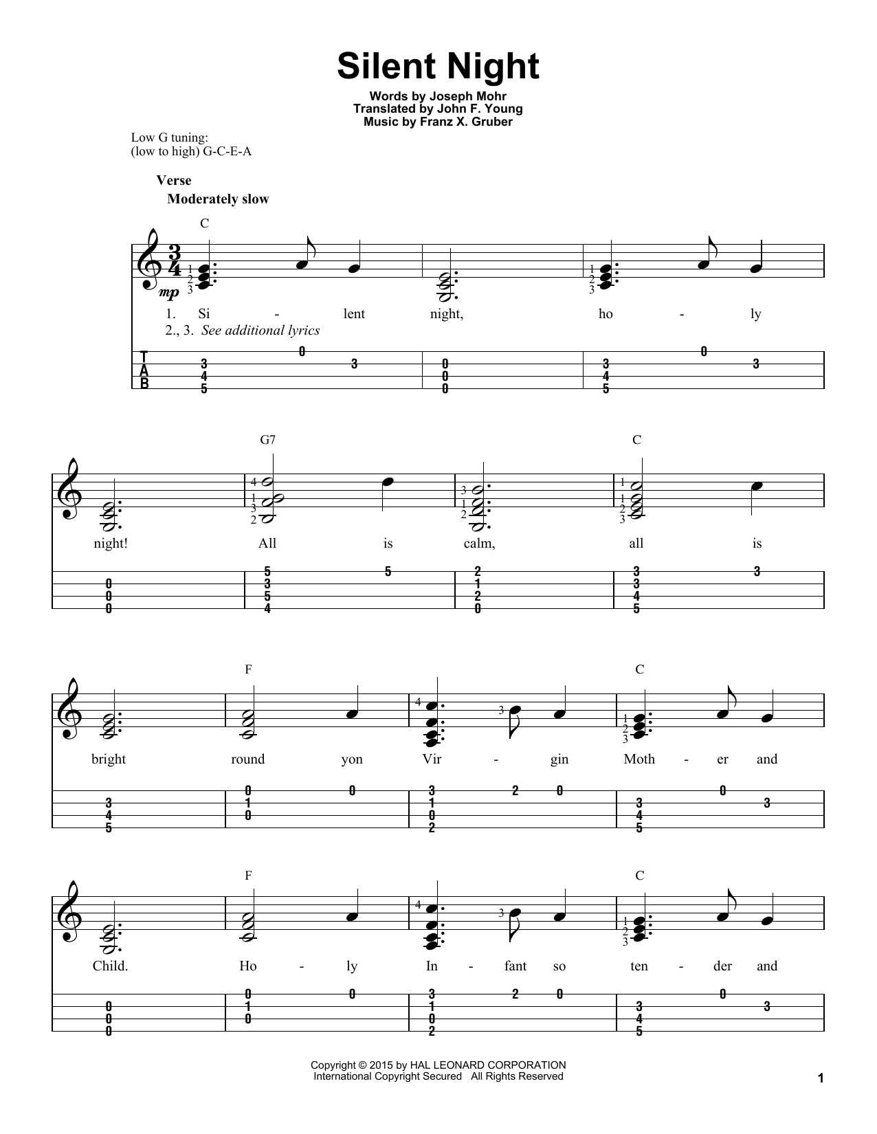 Franz Gruber Silent Night sheet music notes and chords arranged for Guitar Lead Sheet