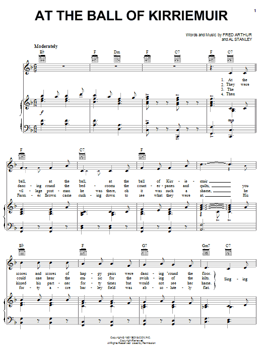 Learn to play Fred Arthur At The Ball Of Kirriemuir sheet music for Piano, Vocal & Guitar Chords (Right-Hand Melody) in minutes. Price: 7.8900$ Fred Arthur At The Ball Of Kirriemuir sheet music notes and chords arranged for Piano, Vocal & Guitar Chords (Right-Hand Melody)