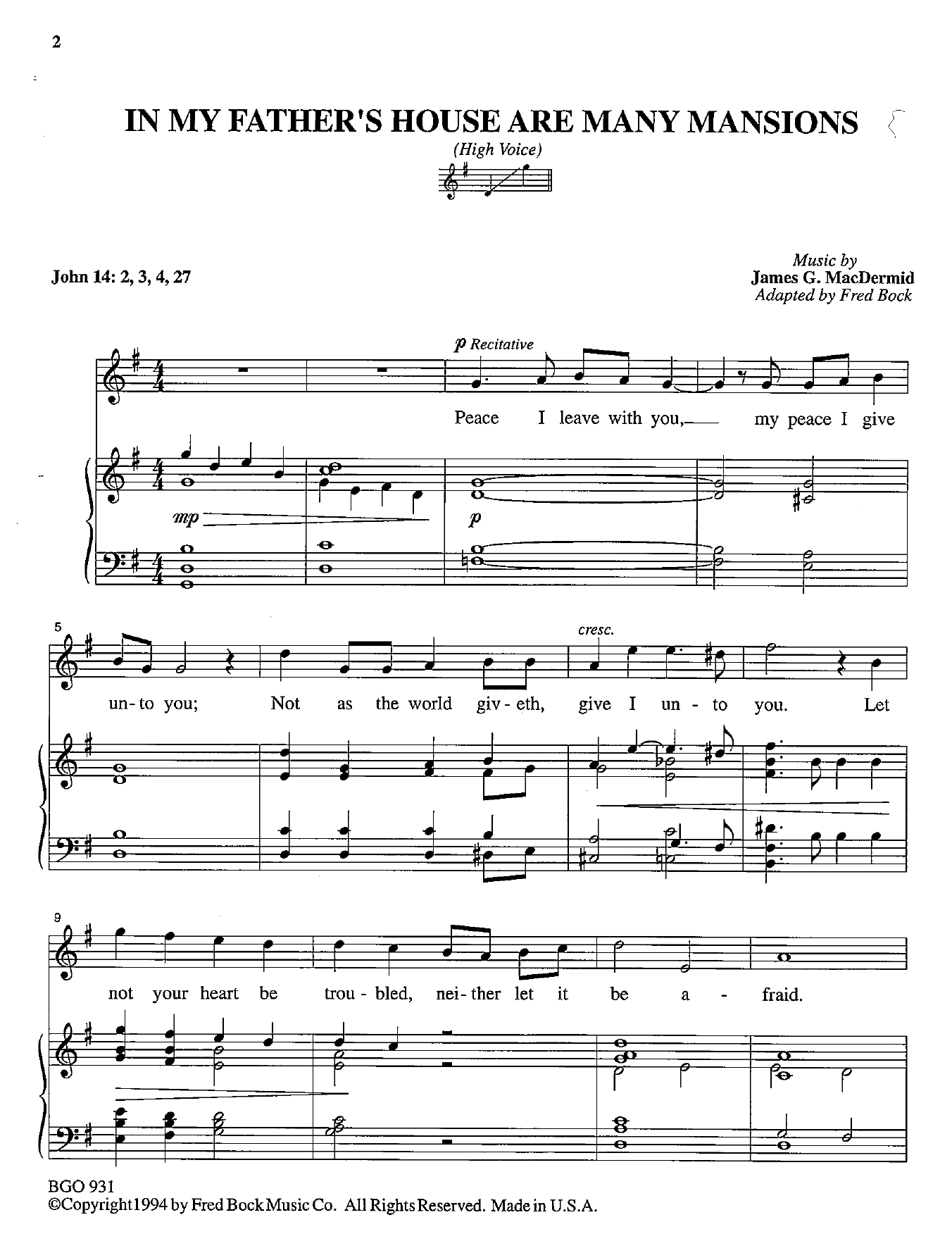 Learn to play Fred Bock In My Father's House Are Many Mansions sheet music for Piano & Vocal in minutes. Price: 5.9900$ Fred Bock In My Father's House Are Many Mansions sheet music notes and chords arranged for Piano & Vocal