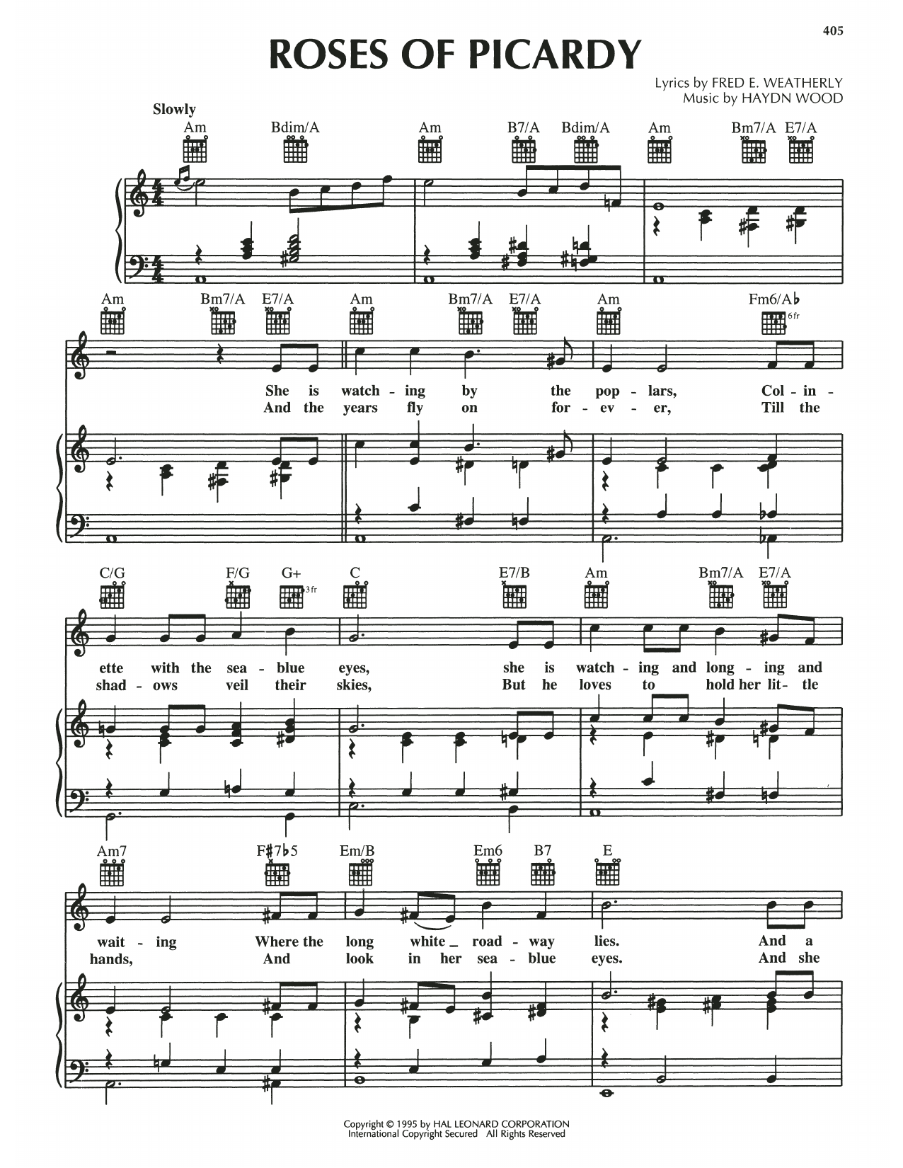 Fred E. Weatherly Roses Of Picardy sheet music notes and chords. Download Printable PDF.