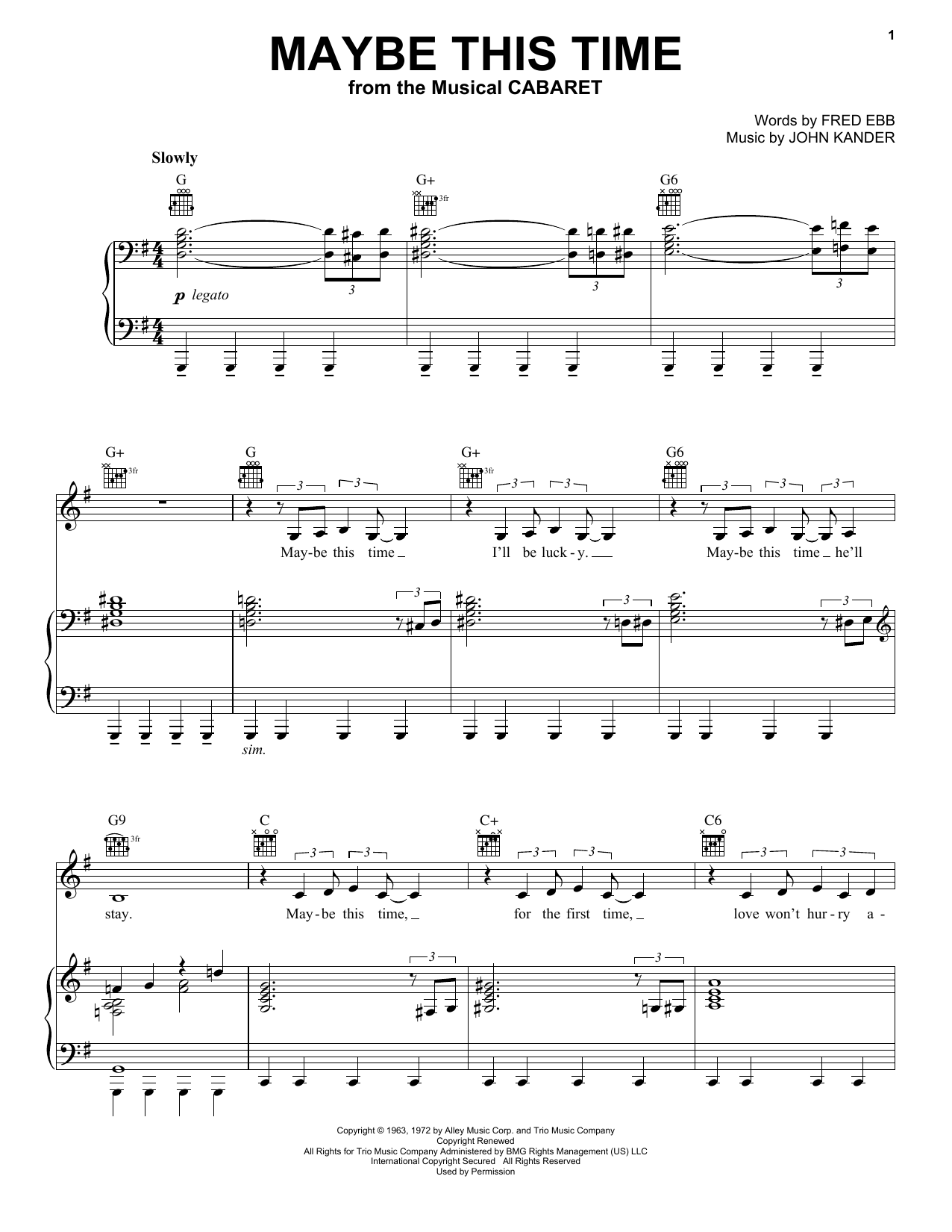 Fred Ebb Maybe This Time sheet music notes and chords. Download Printable PDF.