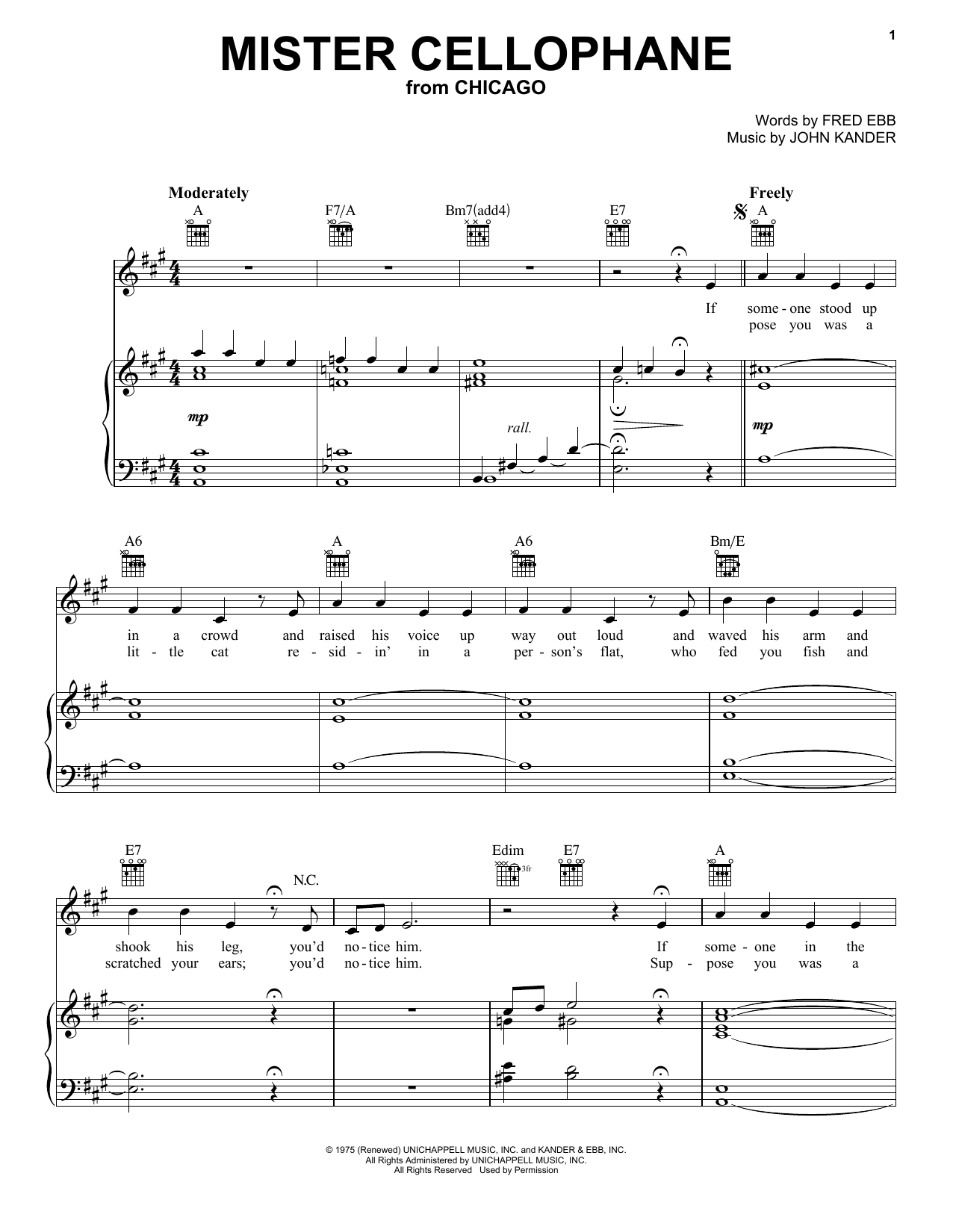 Fred Ebb Mister Cellophane sheet music notes and chords. Download Printable PDF.