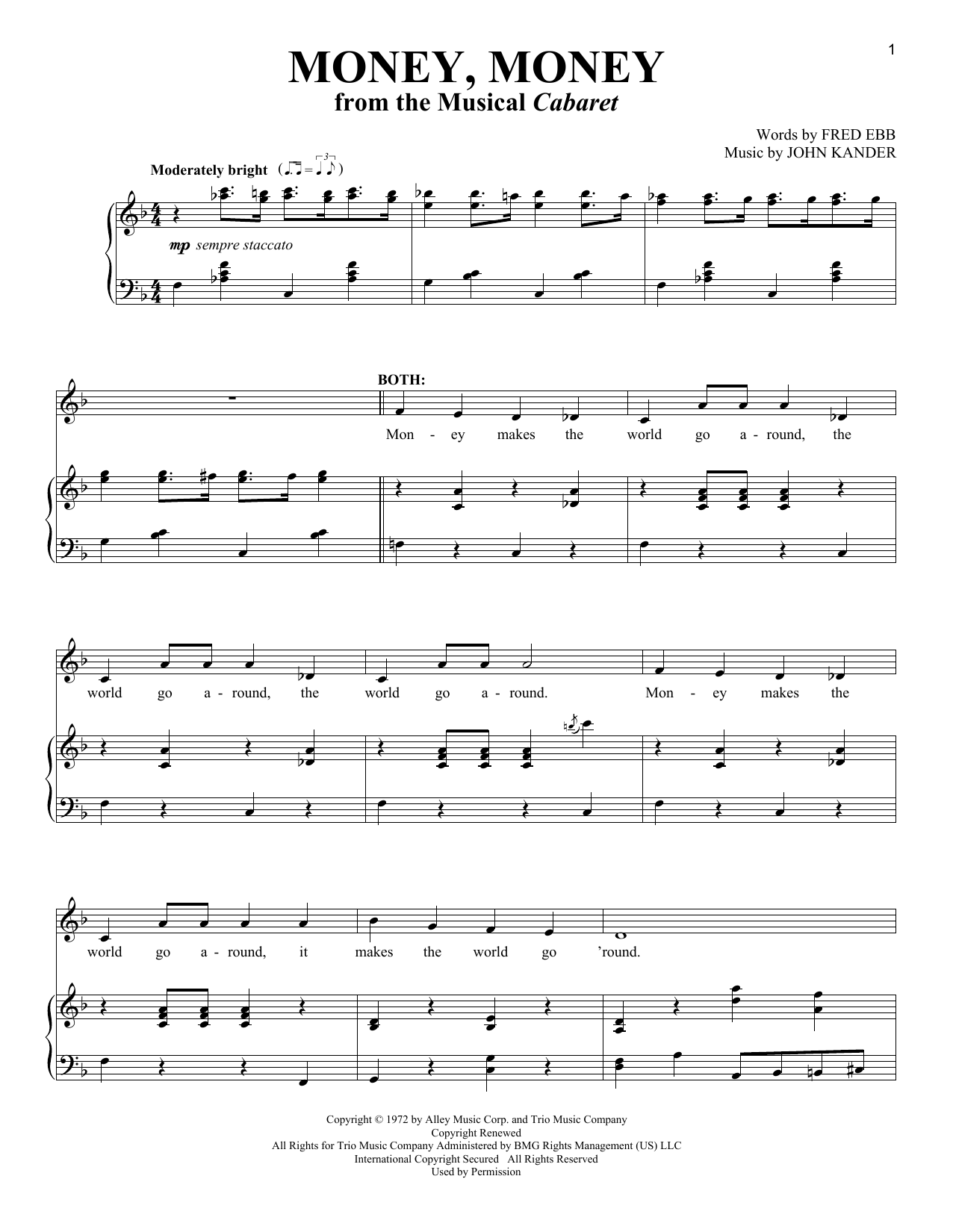 Fred Ebb Money, Money sheet music notes and chords arranged for Vocal Duet