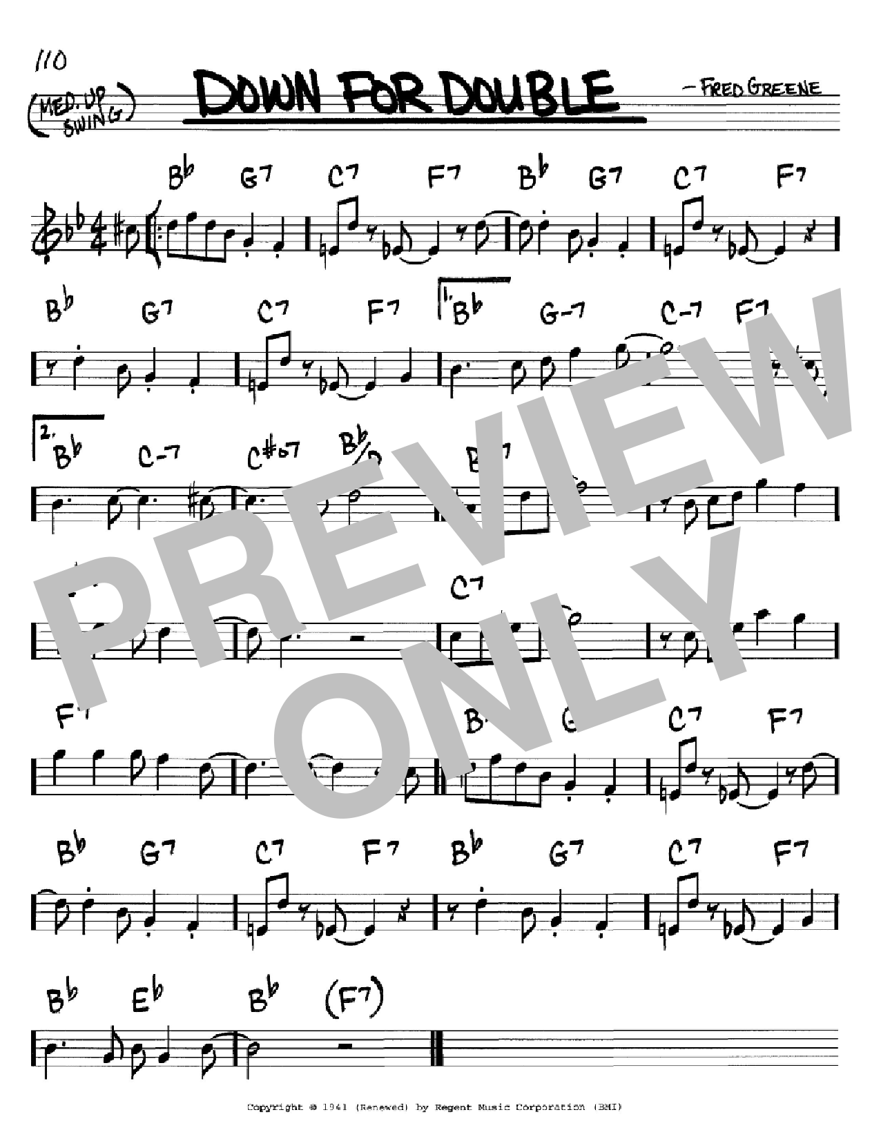 Learn to play Fred Greene Down For Double sheet music for Real Book – Melody & Chords – Bass Clef Instruments in minutes. Price: 5.9900$ Fred Greene Down For Double sheet music notes and chords arranged for Real Book – Melody & Chords – Bass Clef Instruments