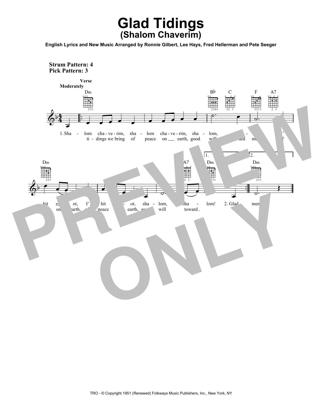 Fred Hellerman Glad Tidings (Shalom Chaverim) sheet music notes and chords. Download Printable PDF.