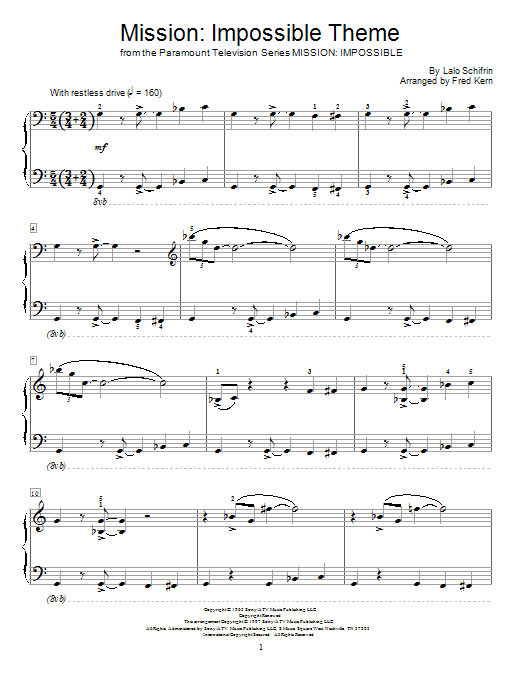 Fred Kern Mission: Impossible Theme sheet music notes and chords. Download Printable PDF.