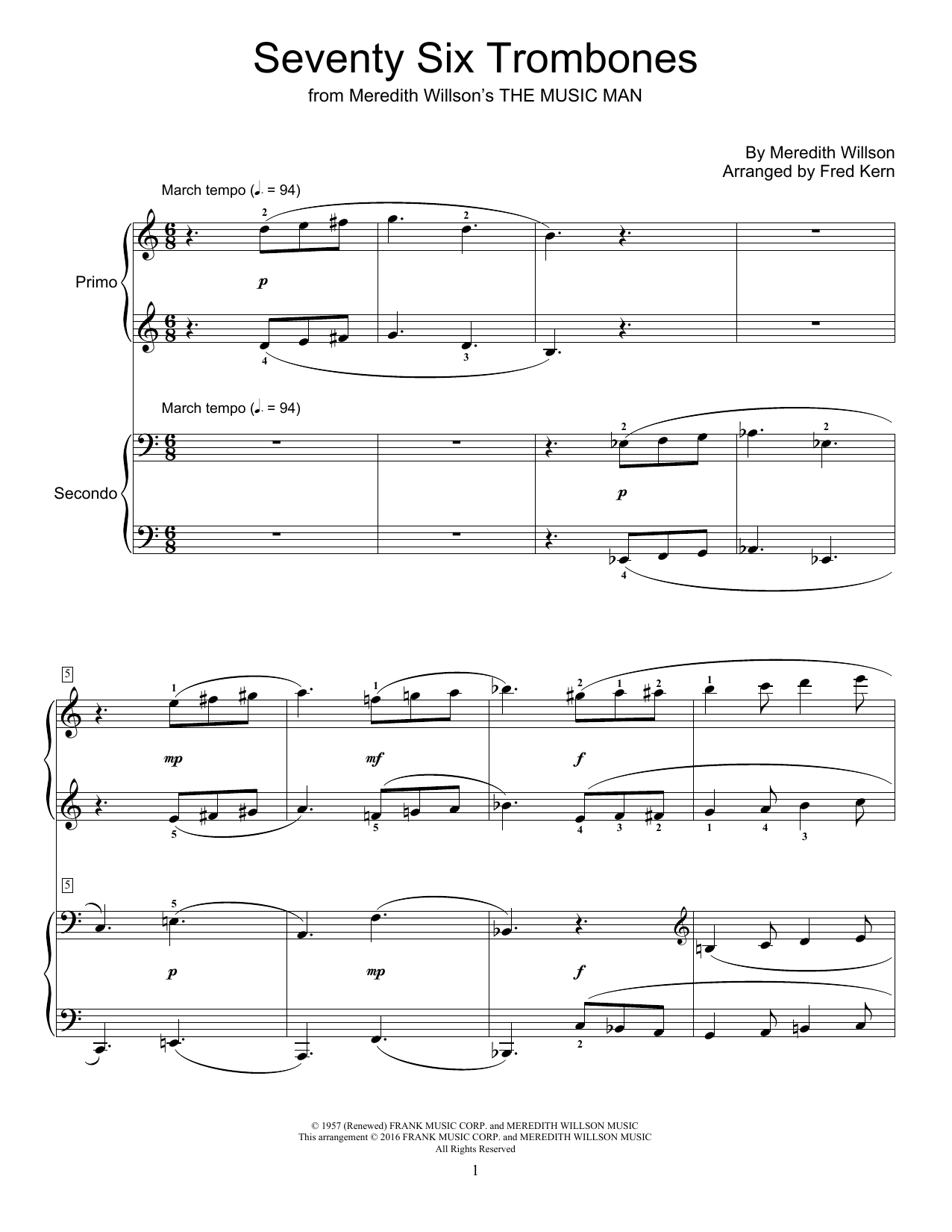 Fred Kern Seventy Six Trombones sheet music notes and chords. Download Printable PDF.