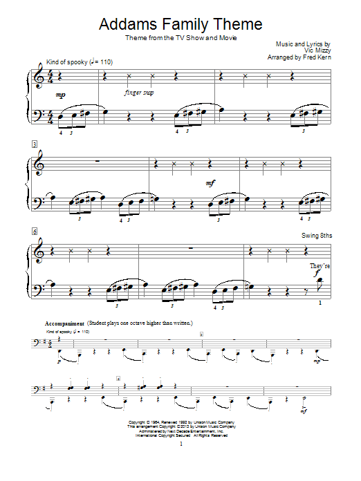 Fred Kern The Addams Family Theme sheet music notes and chords. Download Printable PDF.