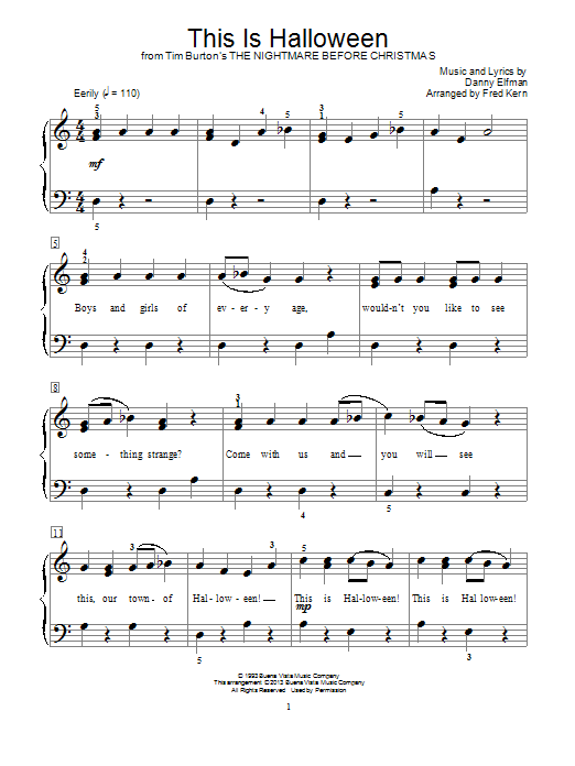 Fred Kern This Is Halloween (from The Nightmare Before Christmas) sheet music notes and chords. Download Printable PDF.