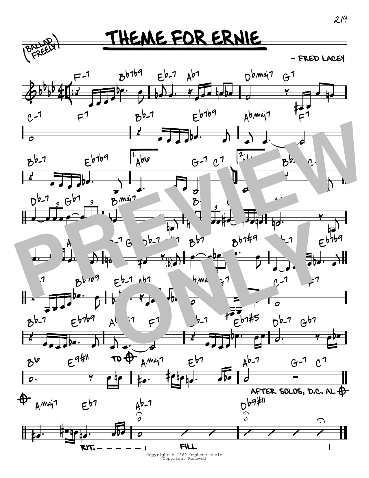 Fred Lacey Theme For Ernie sheet music notes and chords arranged for Real Book – Melody & Chords – C Instruments