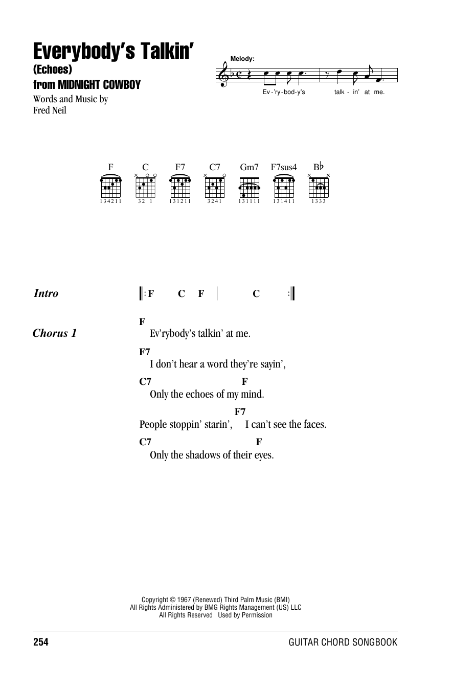 Fred Neil Everybody's Talkin' (Echoes) sheet music notes and chords. Download Printable PDF.