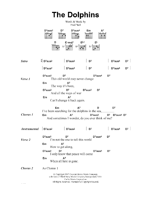 Fred Neil The Dolphins sheet music notes and chords. Download Printable PDF.