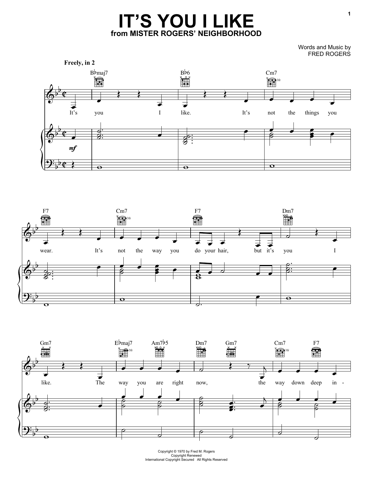 Fred Rogers It's You I Like sheet music notes and chords. Download Printable PDF.