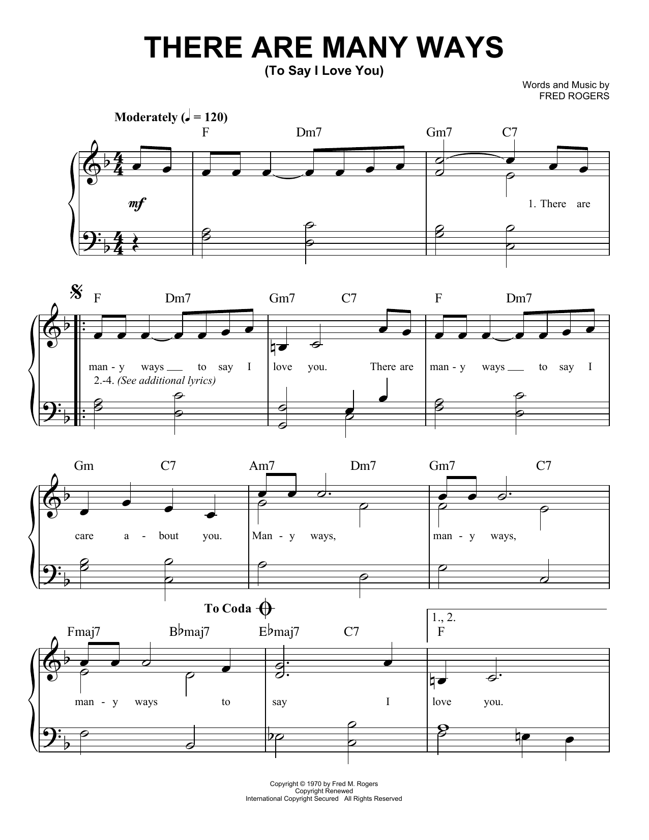 Fred Rogers There Are Many Ways (To Say I Love You) sheet music notes and chords. Download Printable PDF.