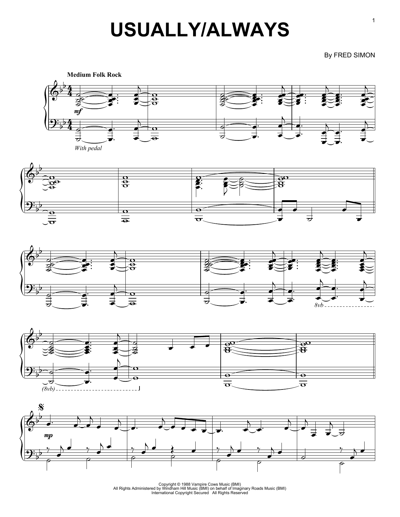 Fred Simon Usually/Always sheet music notes and chords. Download Printable PDF.