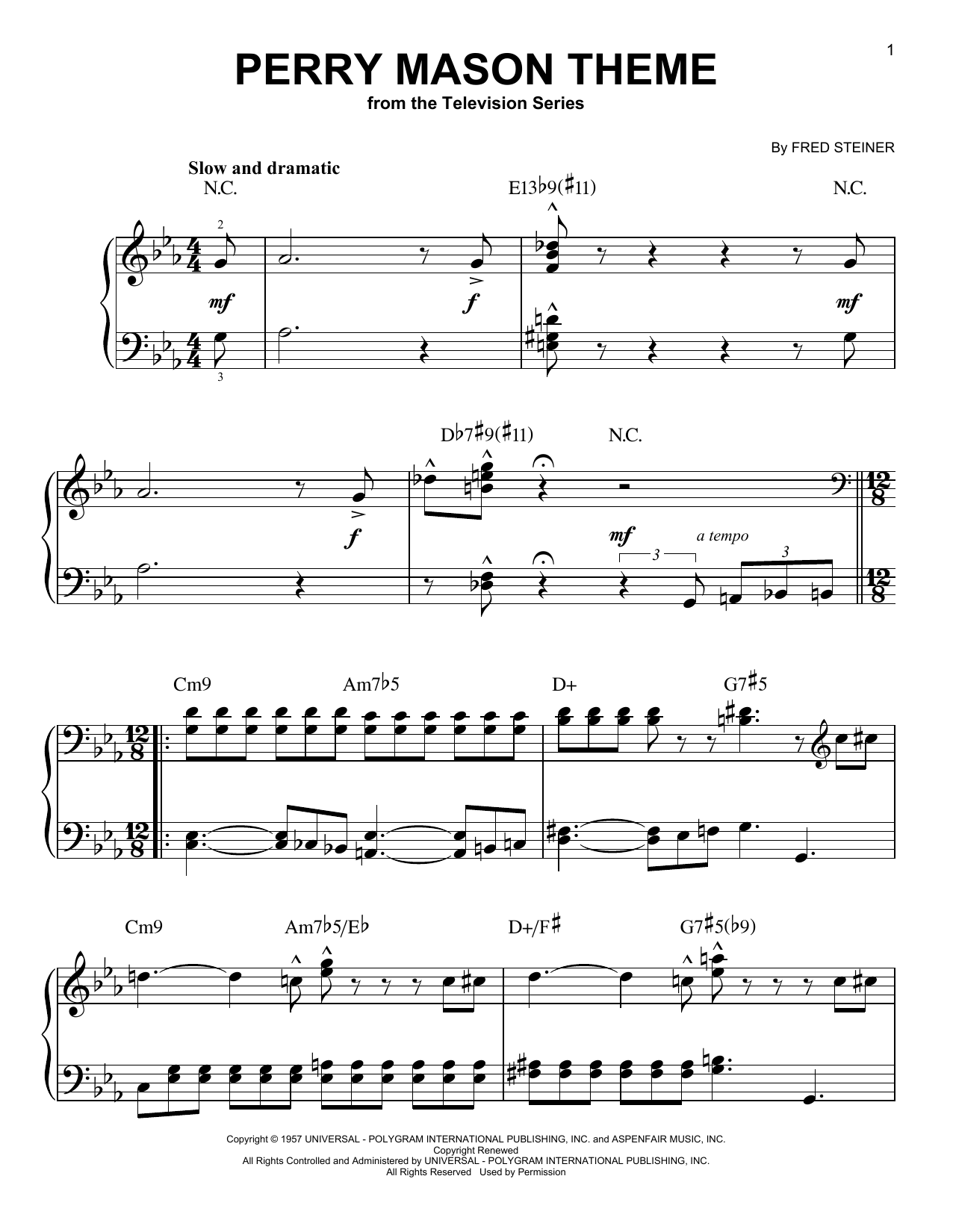 Fred Steiner Perry Mason Theme sheet music notes and chords. Download Printable PDF.