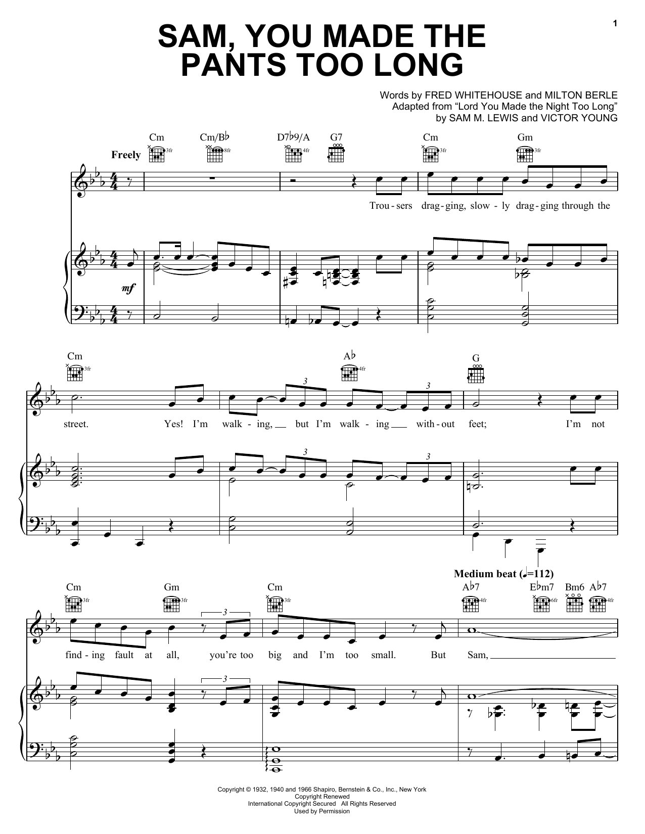 Fred Whitehouse Sam, You Made The Pants Too Long sheet music notes and chords. Download Printable PDF.