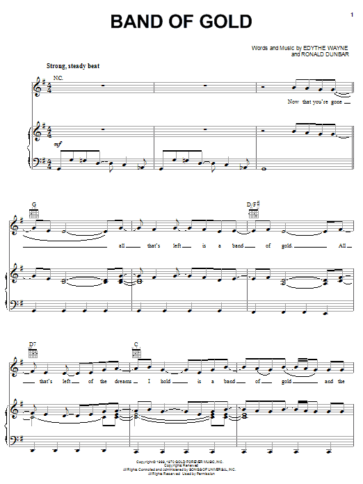 Freda Payne Band Of Gold sheet music notes and chords. Download Printable PDF.