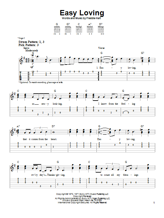 Freddie Hart Easy Loving sheet music notes and chords. Download Printable PDF.