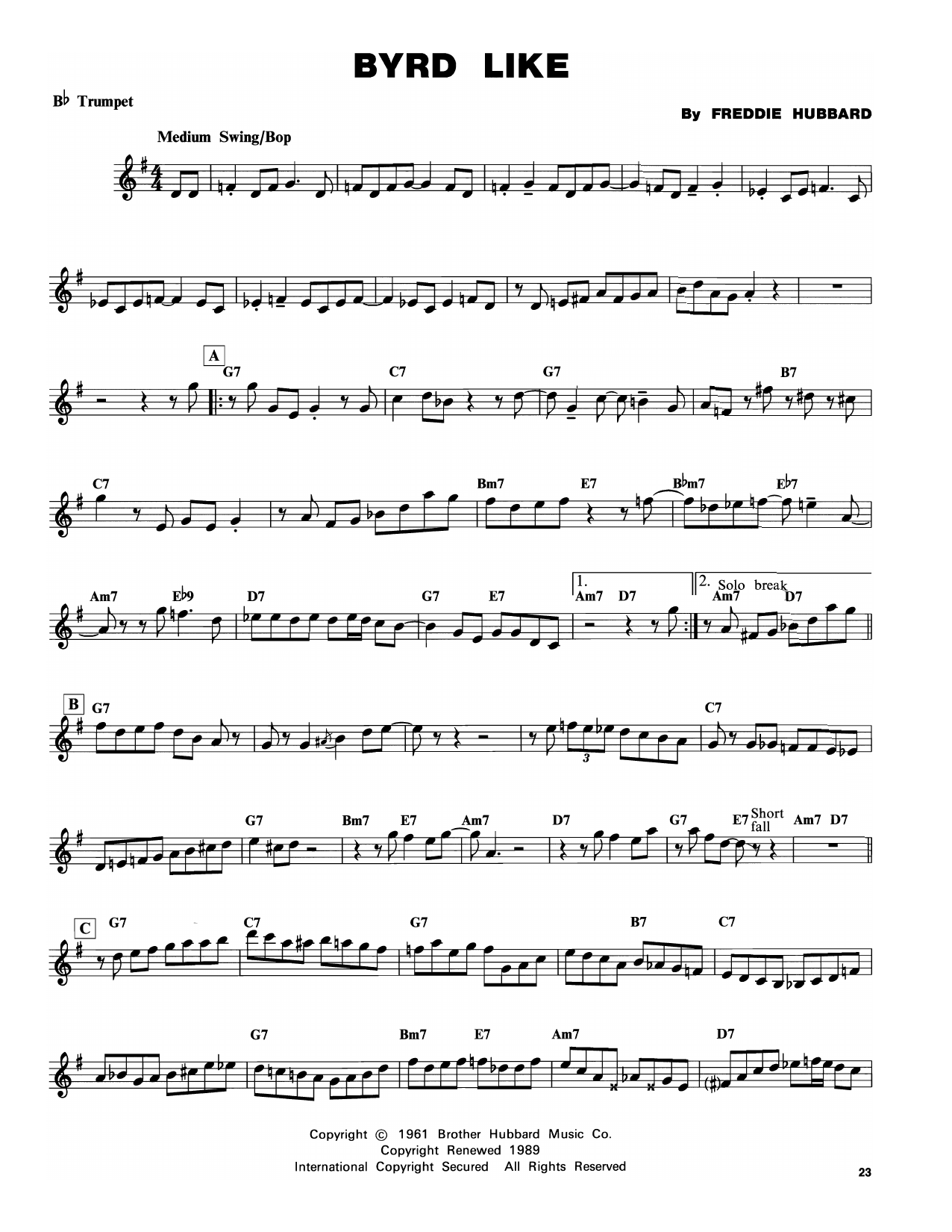 Learn to play Freddie Hubbard Birdlike sheet music for Trumpet Transcription in minutes. Price: 5.9900$ Freddie Hubbard Birdlike sheet music notes and chords arranged for Trumpet Transcription