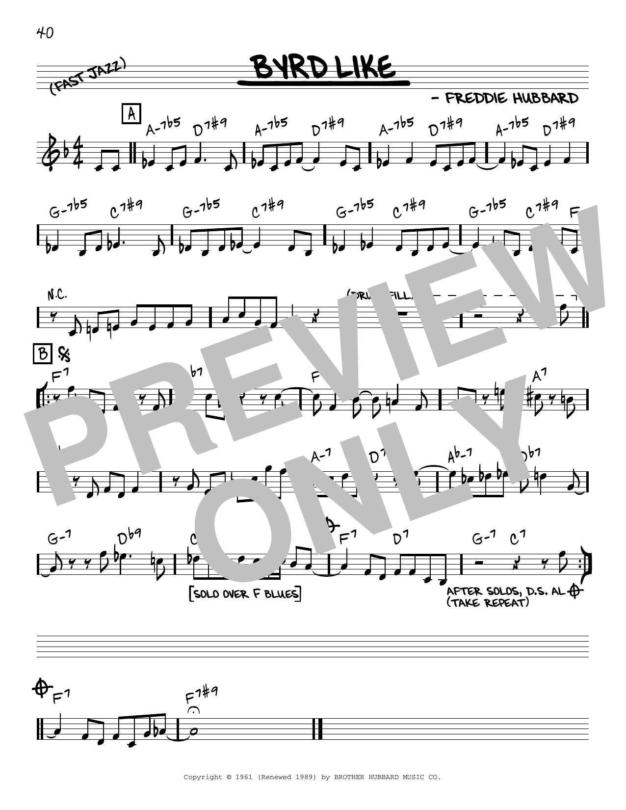 Freddie Hubbard Byrd Like sheet music notes and chords. Download Printable PDF.