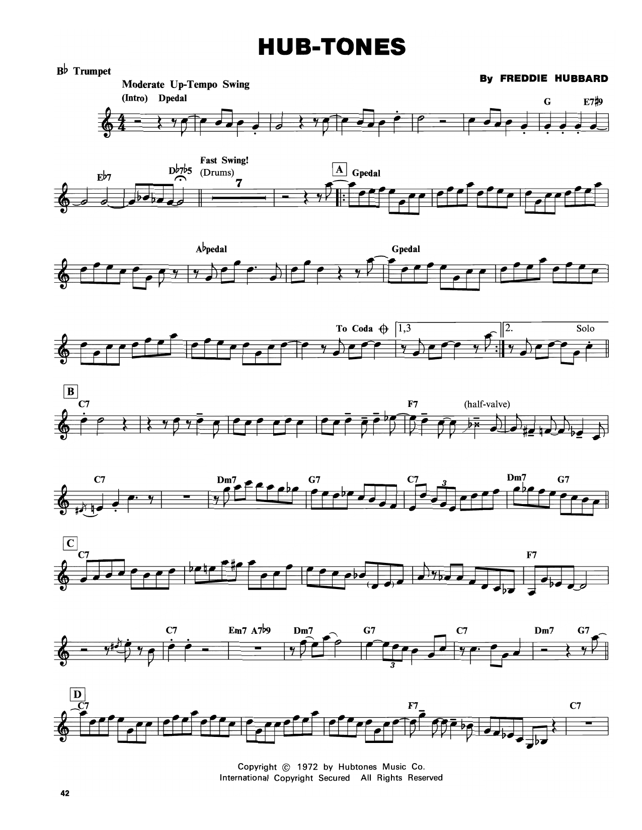 Learn to play Freddie Hubbard Hub-Tones sheet music for Trumpet Transcription in minutes. Price: 5.9900$ Freddie Hubbard Hub-Tones sheet music notes and chords arranged for Trumpet Transcription