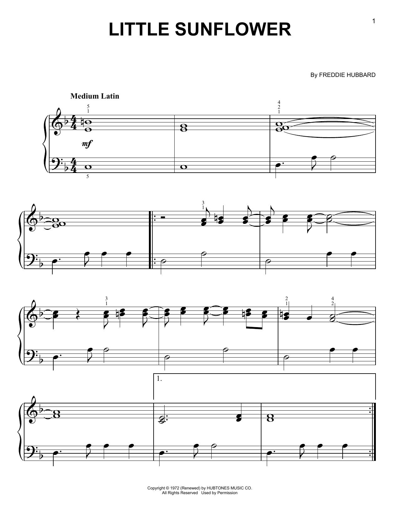 Freddie Hubbard Little Sunflower sheet music notes and chords. Download Printable PDF.