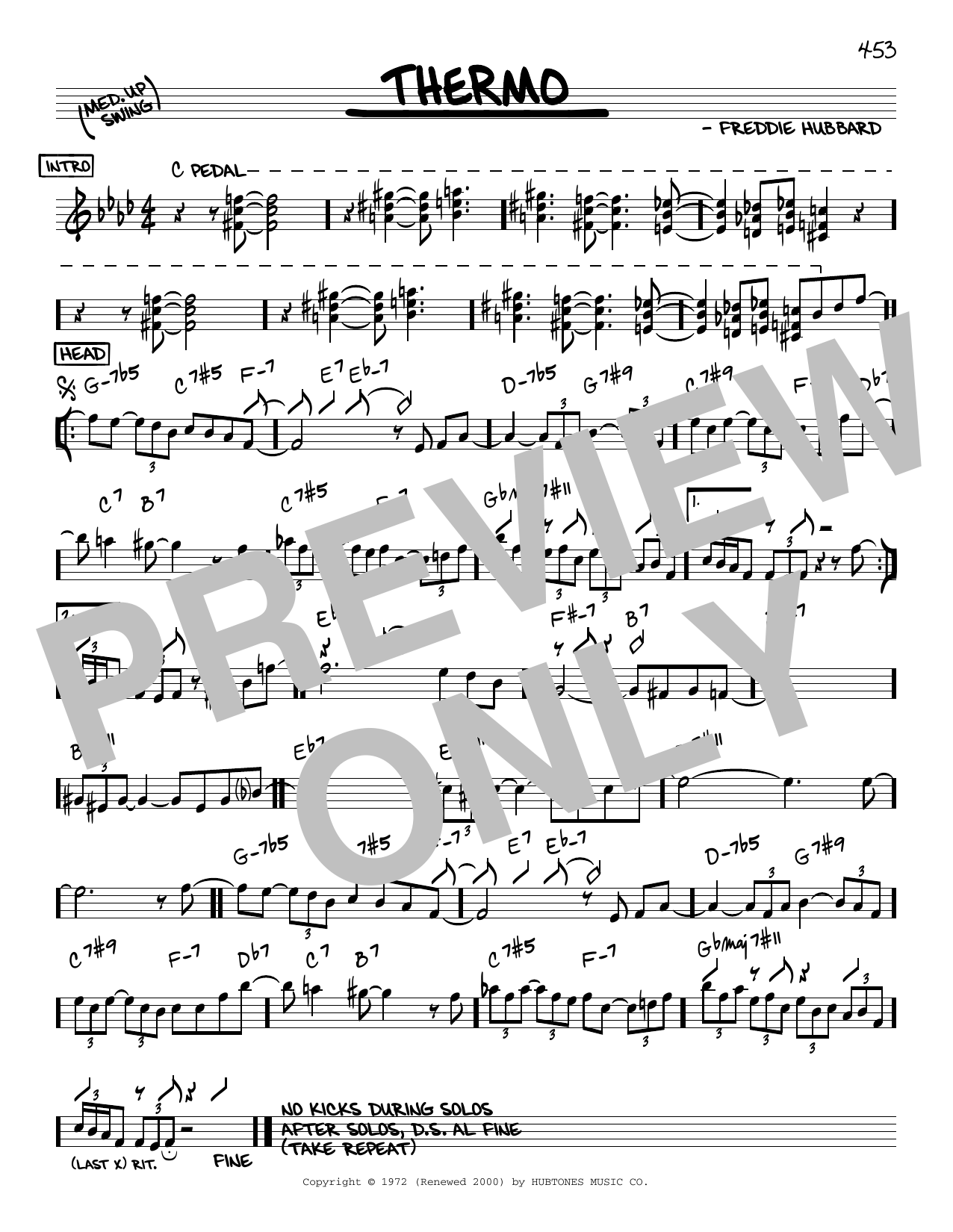 Learn to play Freddie Hubbard Thermo sheet music for Real Book – Melody & Chords in minutes. Price: 5.9900$ Freddie Hubbard Thermo sheet music notes and chords arranged for Real Book – Melody & Chords