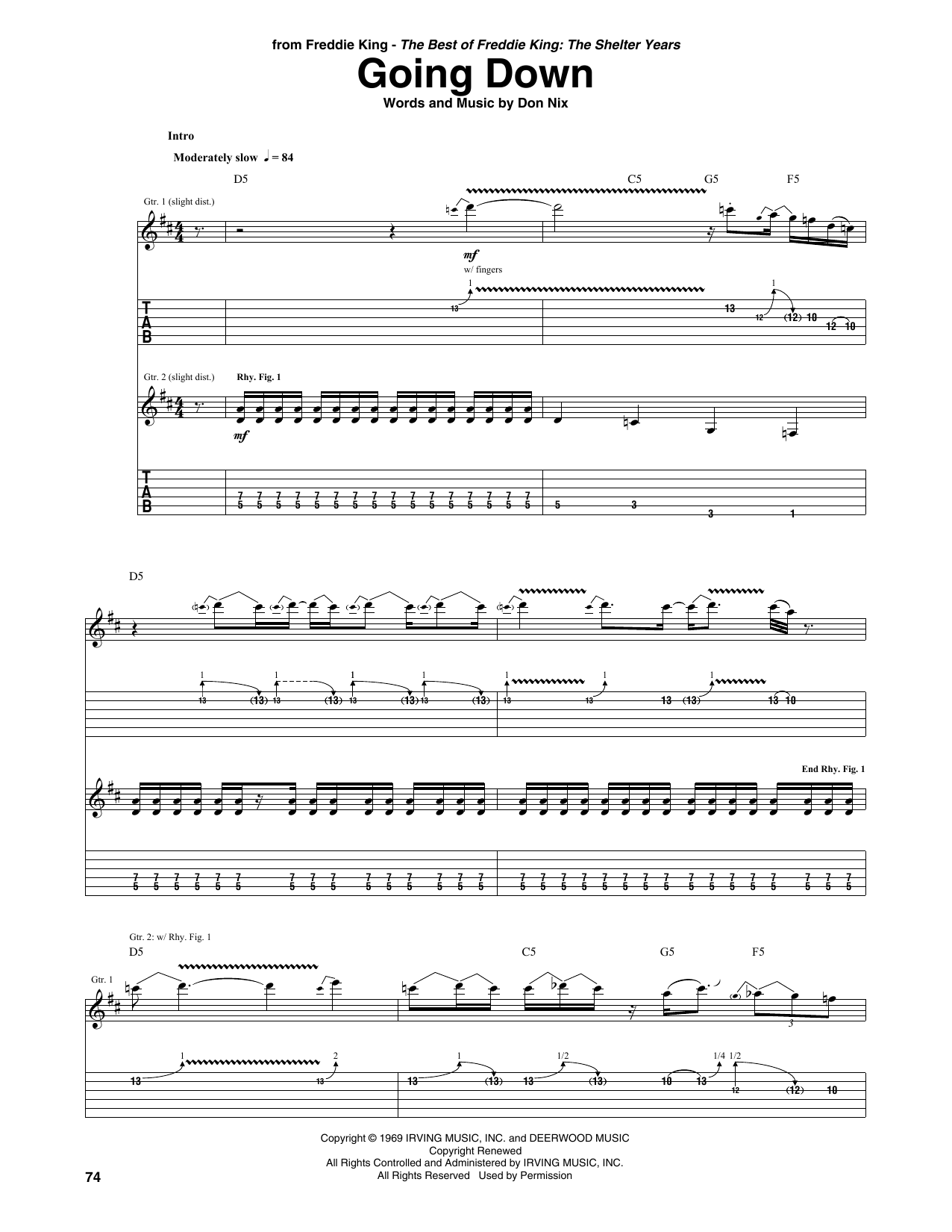 Freddie King Going Down sheet music notes and chords. Download Printable PDF.