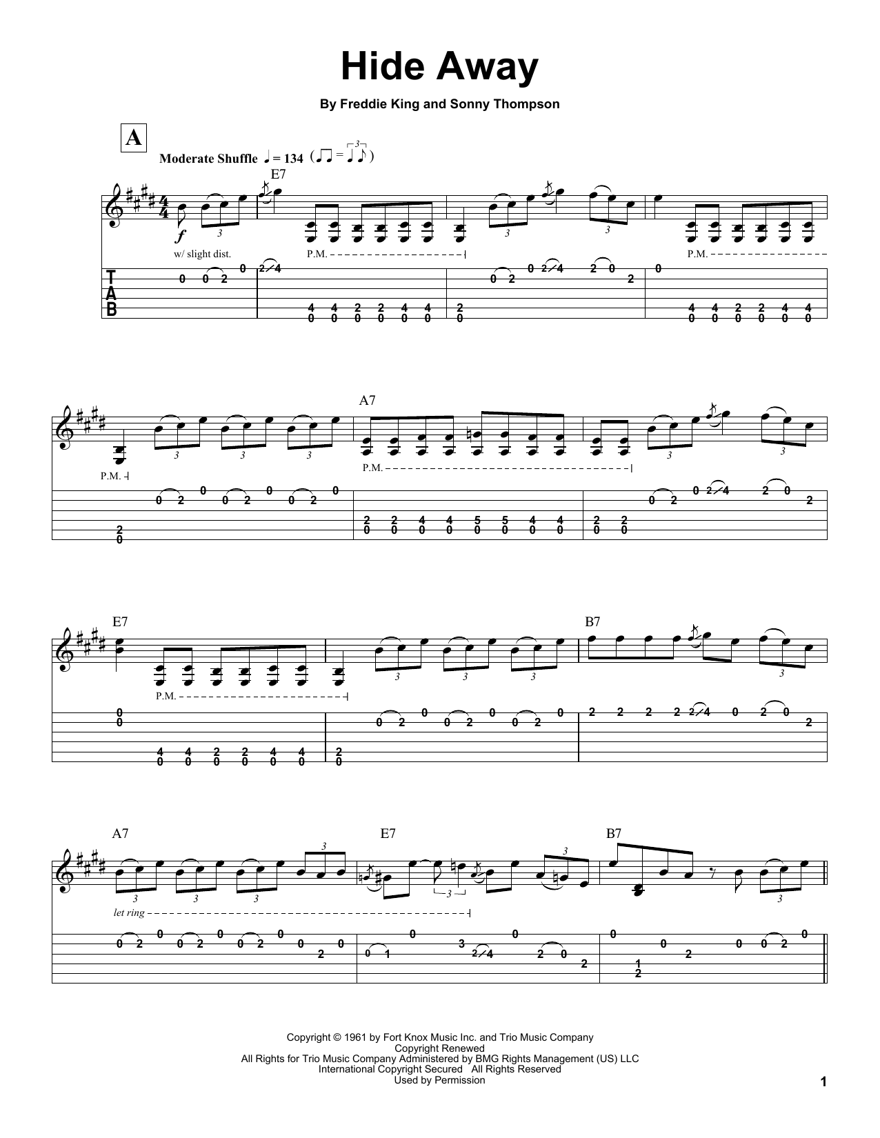 Freddie King Hide Away sheet music notes and chords. Download Printable PDF.