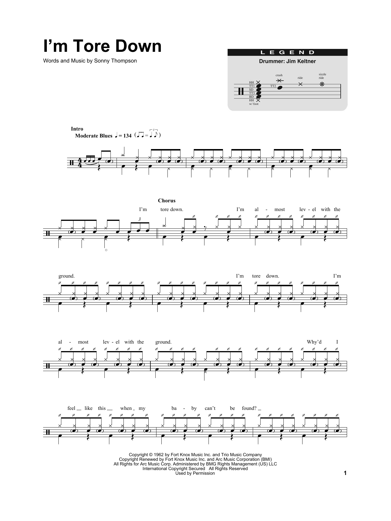 Sonny Thompson I'm Tore Down sheet music notes and chords. Download Printable PDF.