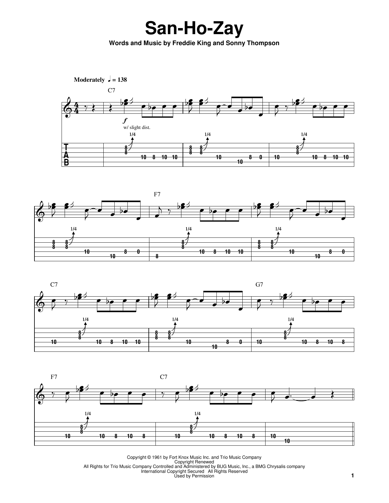 Freddie King San-Ho-Zay sheet music notes and chords. Download Printable PDF.